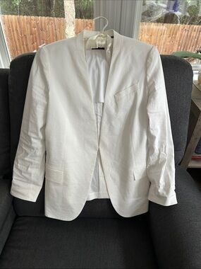 Theory White Open-Front linen blend Blazer, LIKE NEW